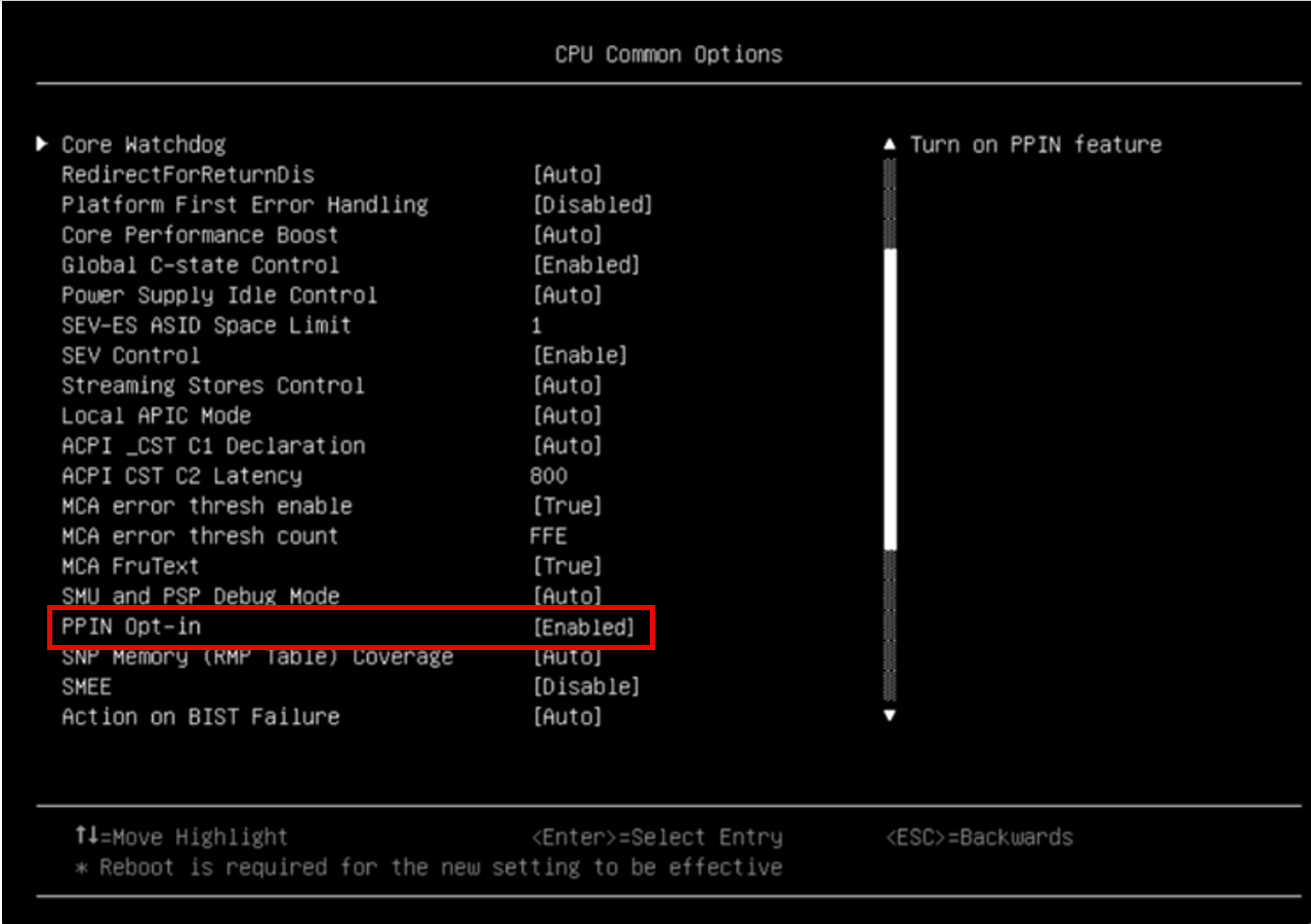 PPIN feature in Lenovo System Setup