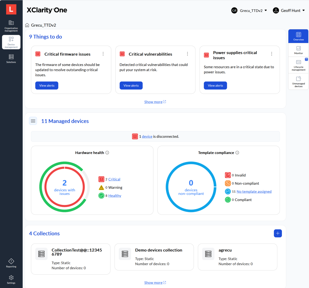 Lenovo XClarity One dashboard