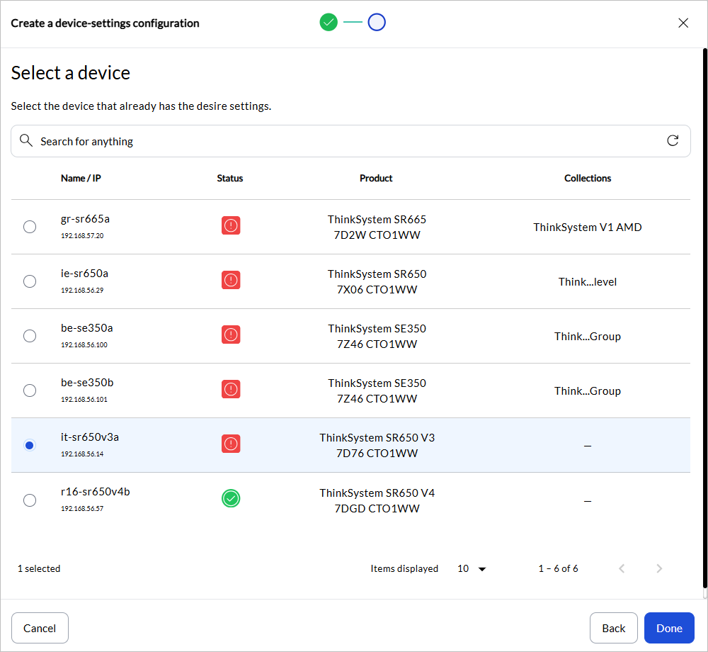 selecting a device to capture settings from