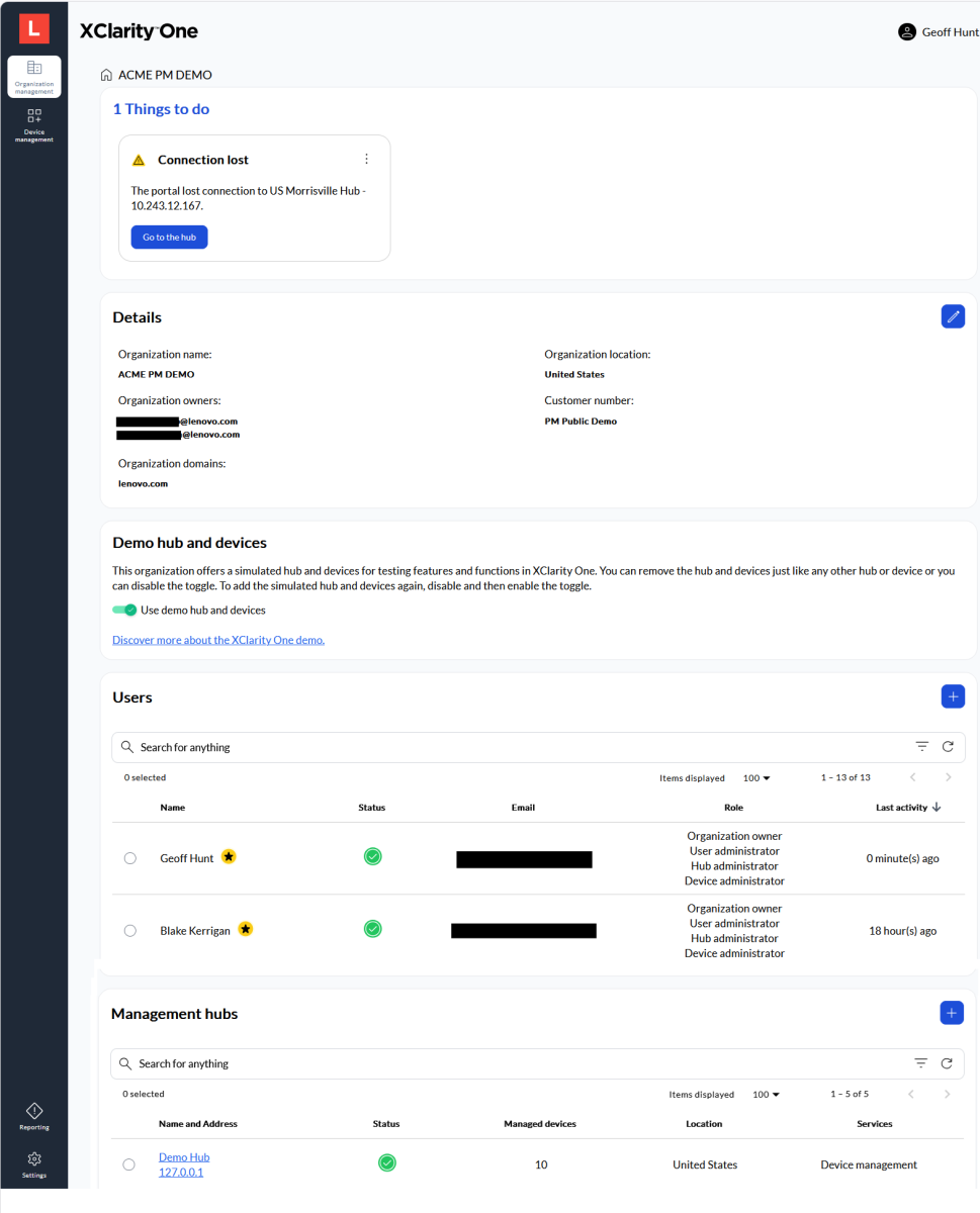 Lenovo XClarity One dashboard