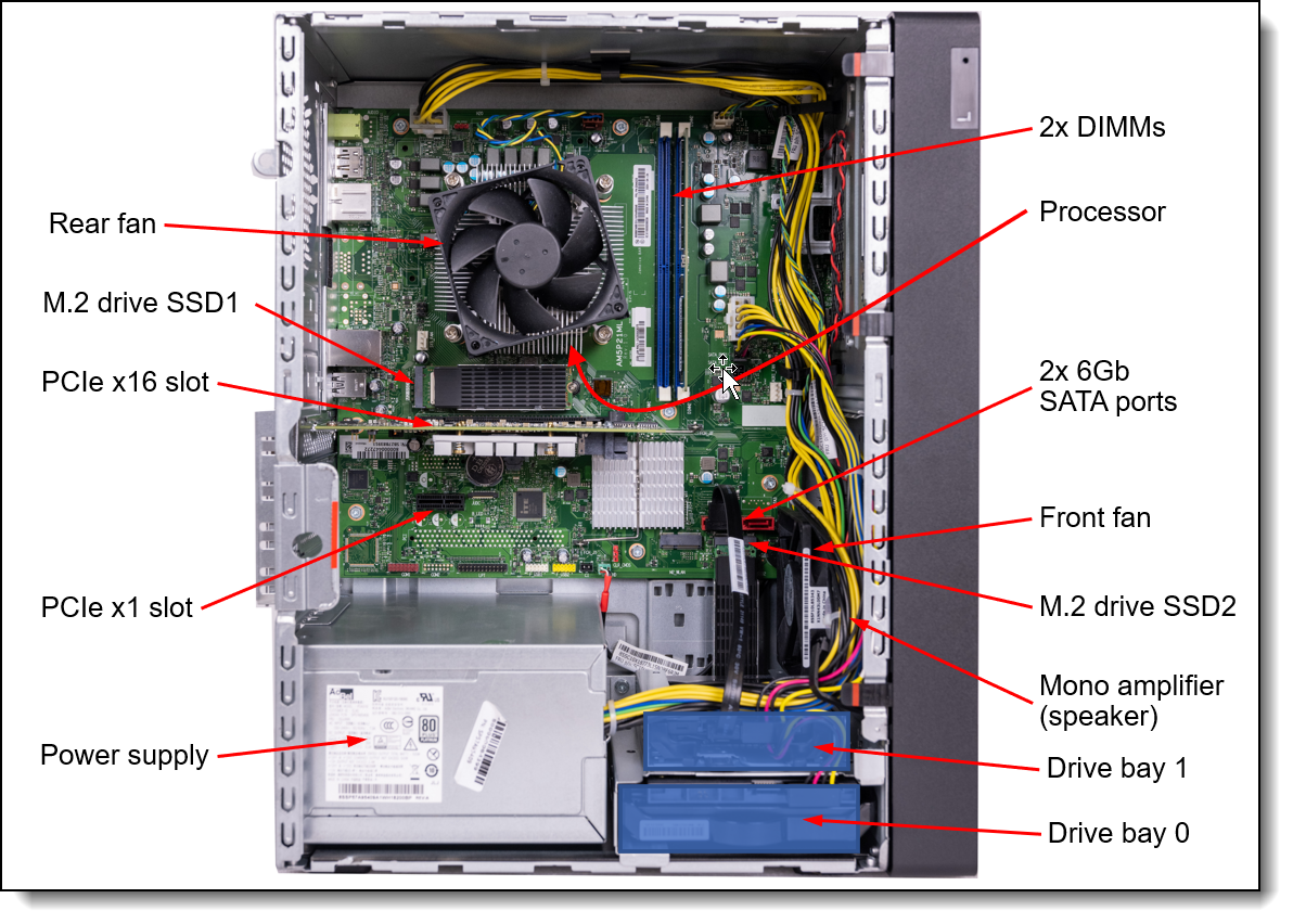 Internal view of the ThinkSystem ST45 V3 server
