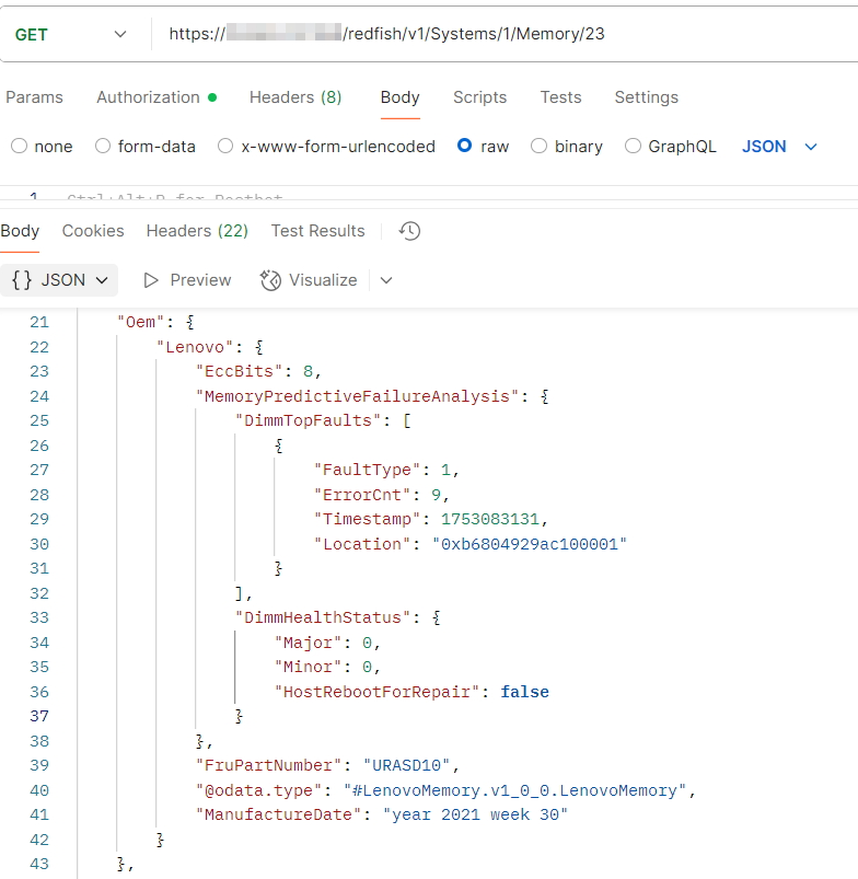 Using Redfish to GET DIMM Health Status and Top Faults