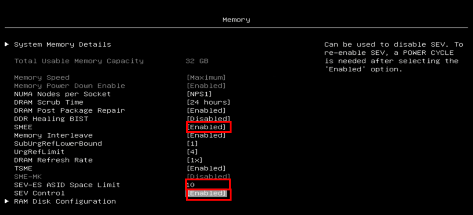 Memory settings in System Setup