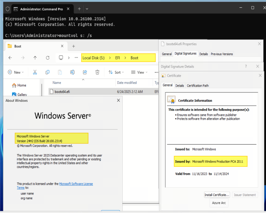 Check the original certificate of the boot manager