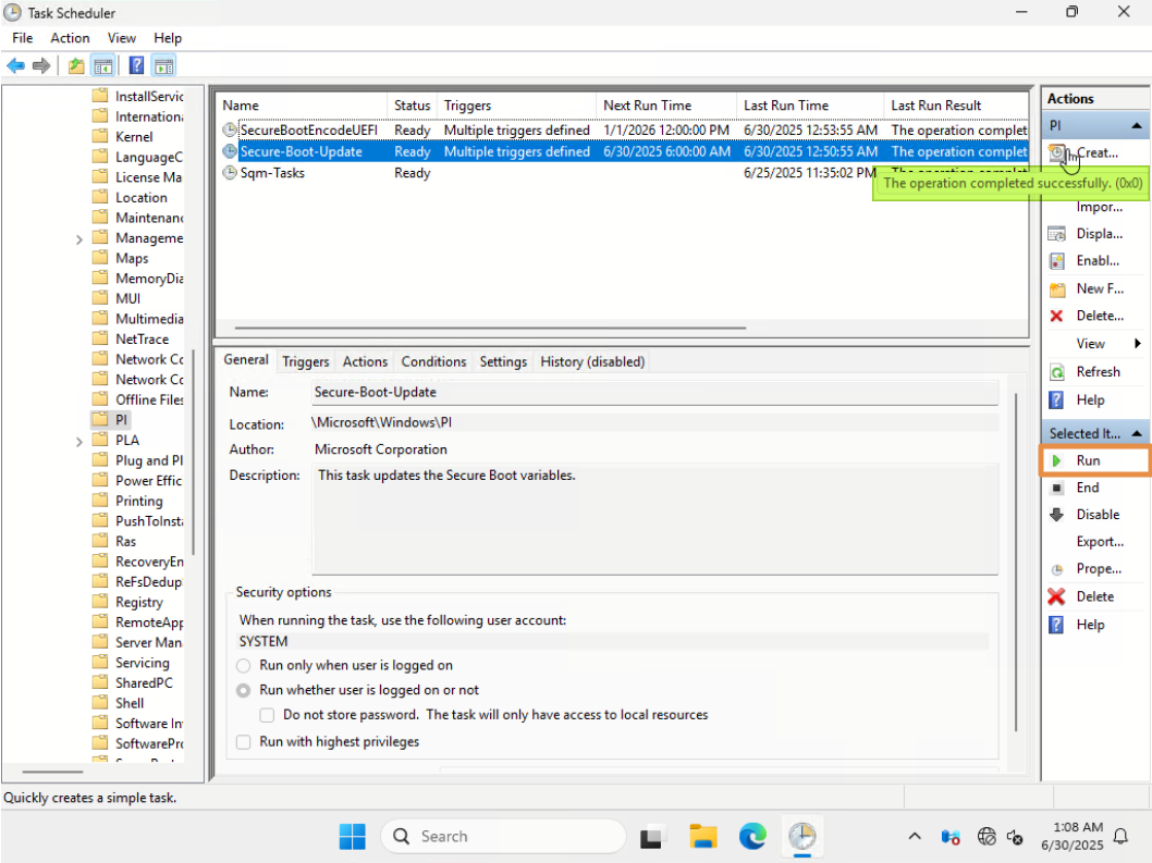Check the task result from Task Scheduler