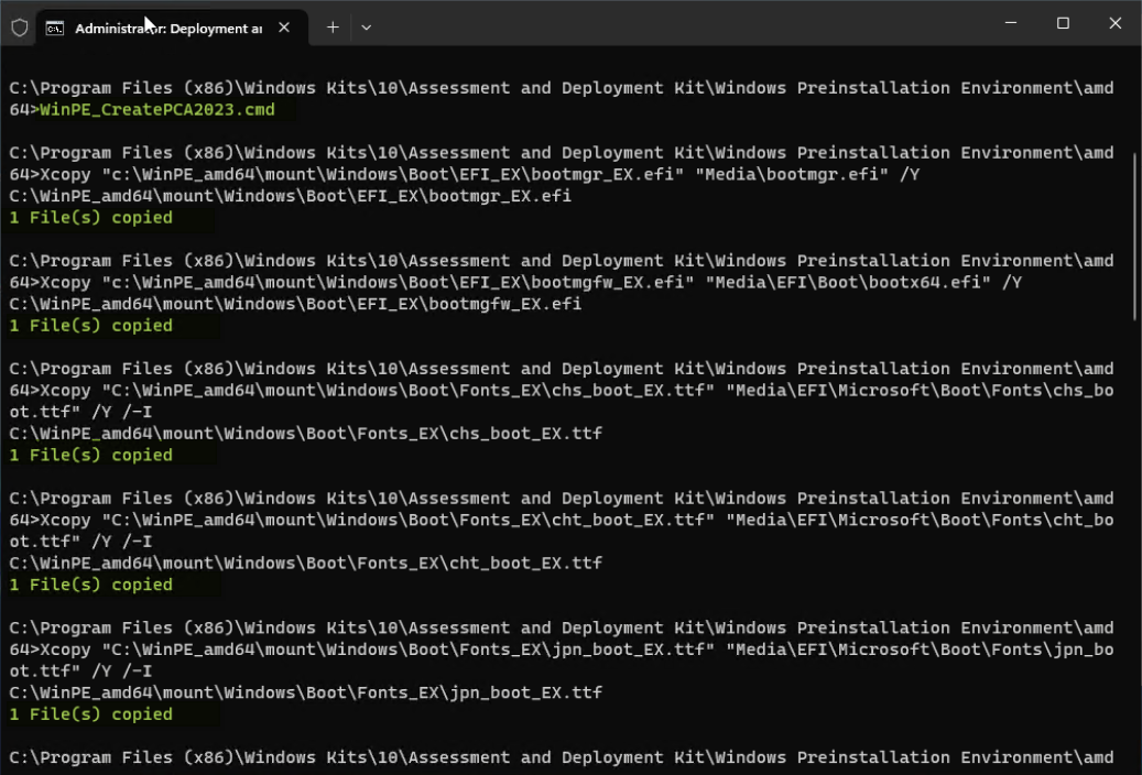 Copy all latest CA signed files to WinPE boot image