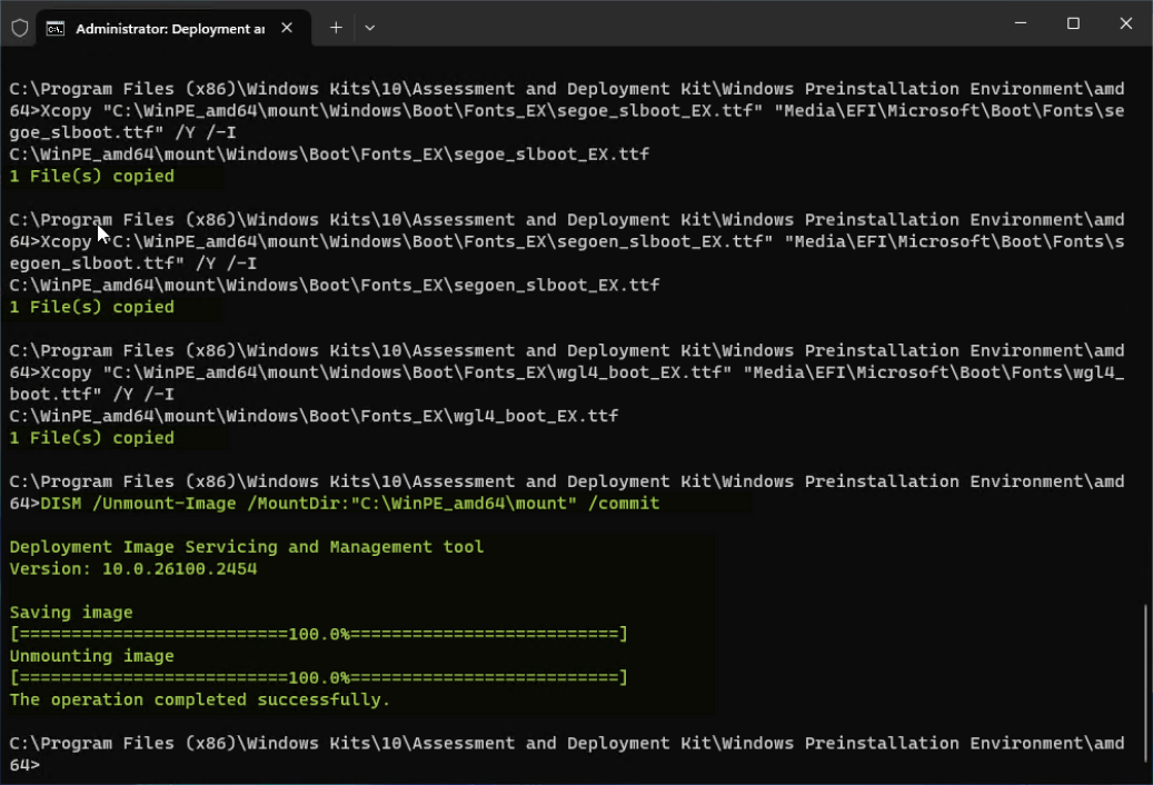 Commit and unmount the changed WinPE boot image