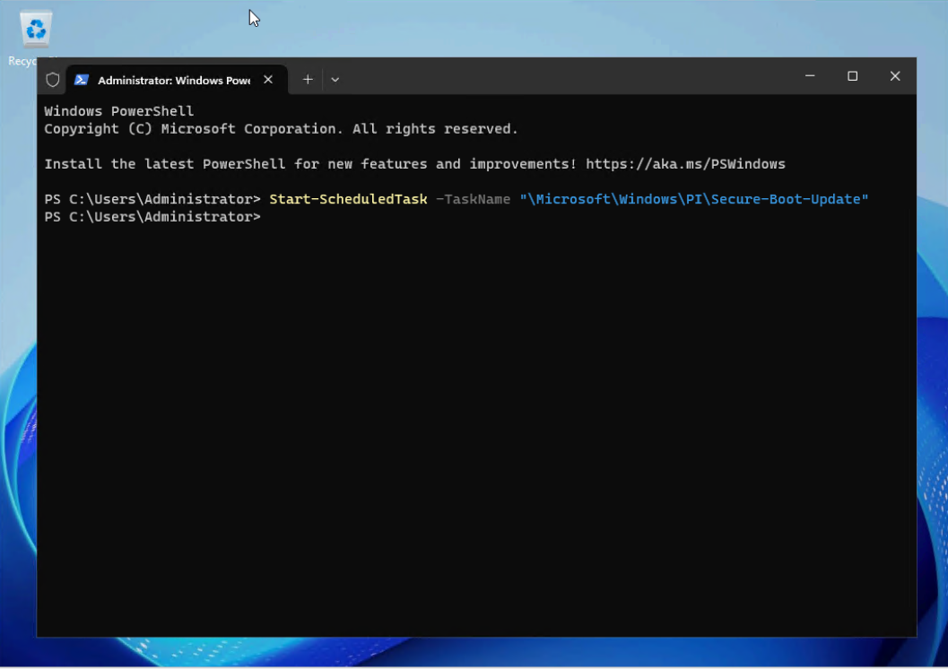 Create a Scheduled Task to add the Windows UEFI CA 2023 signed certificate
