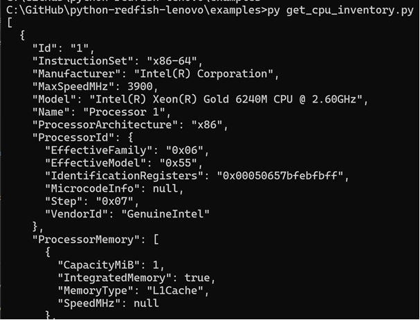 Example of Processor details