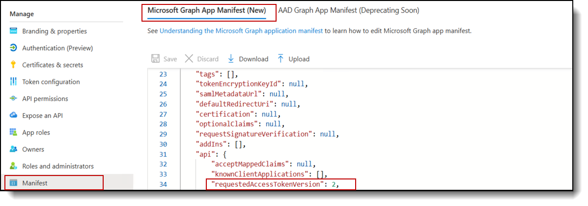 Token version Configuration in the Microsoft Entra Application