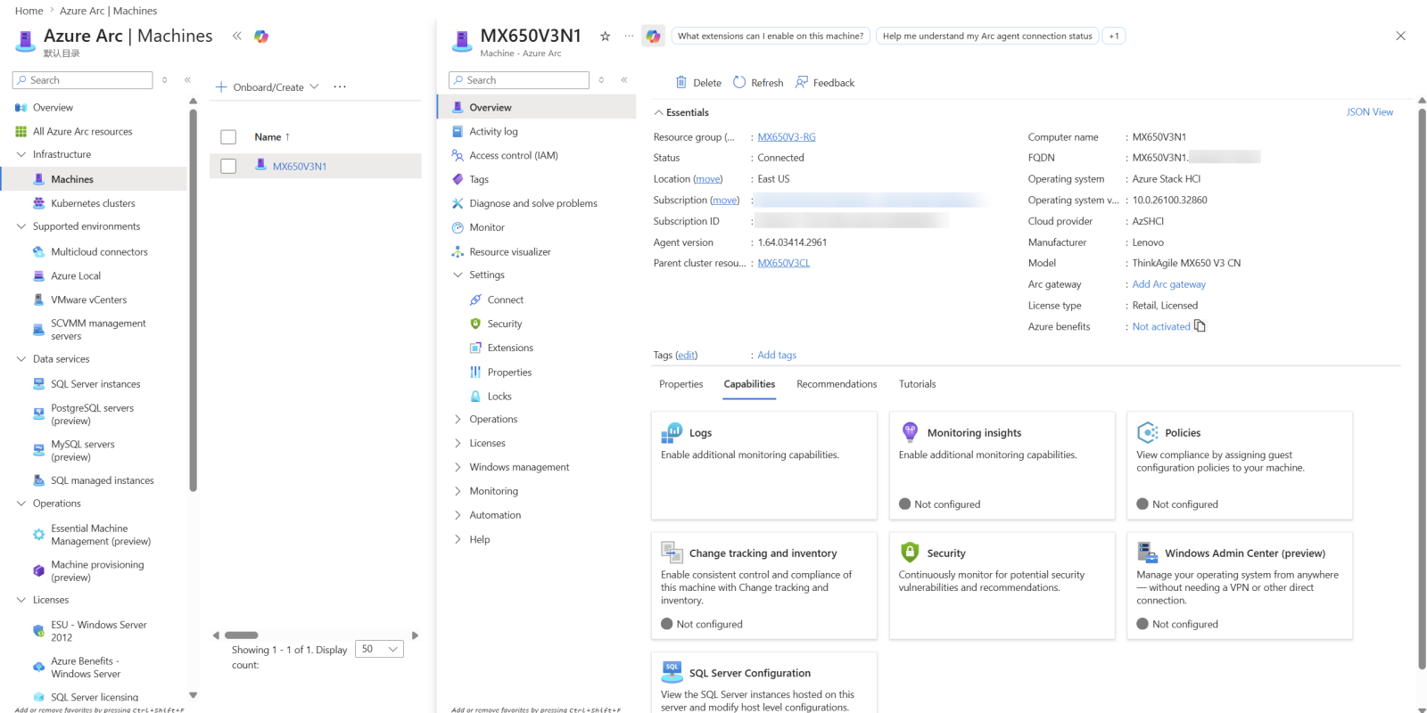 Individual ThinkAgile MX nodes projected into Azure and managed as Arc-enabled servers