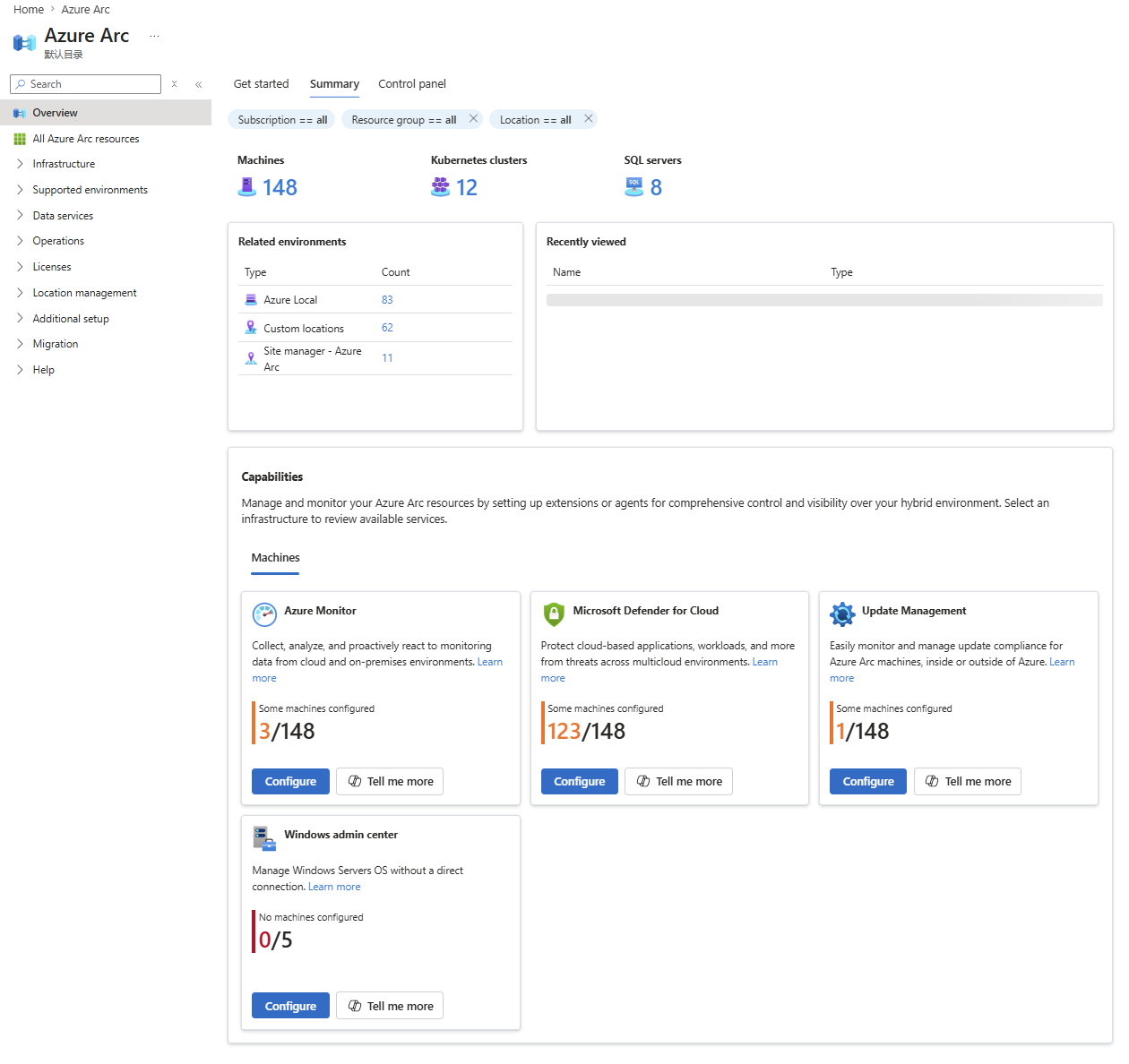 Figure 7: Azure Arc integrates monitoring and security capabilities by bringing Azure Monitor and Microsoft Defender for Cloud to hybrid and multicloud resources from a single Azure management experience