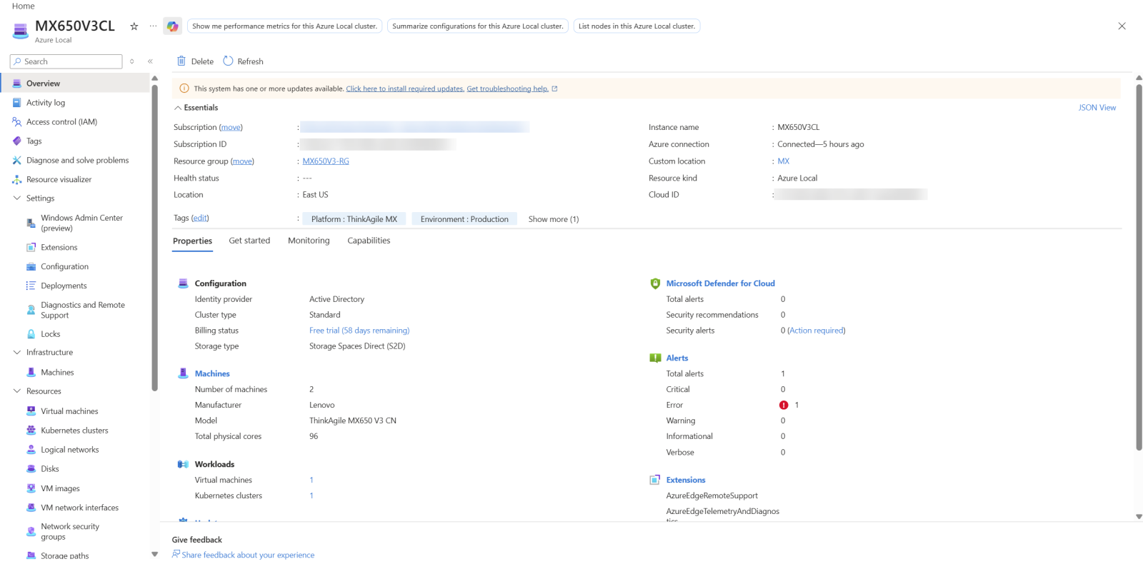 Centralized view of cluster health, configuration, and Azure connectivity status