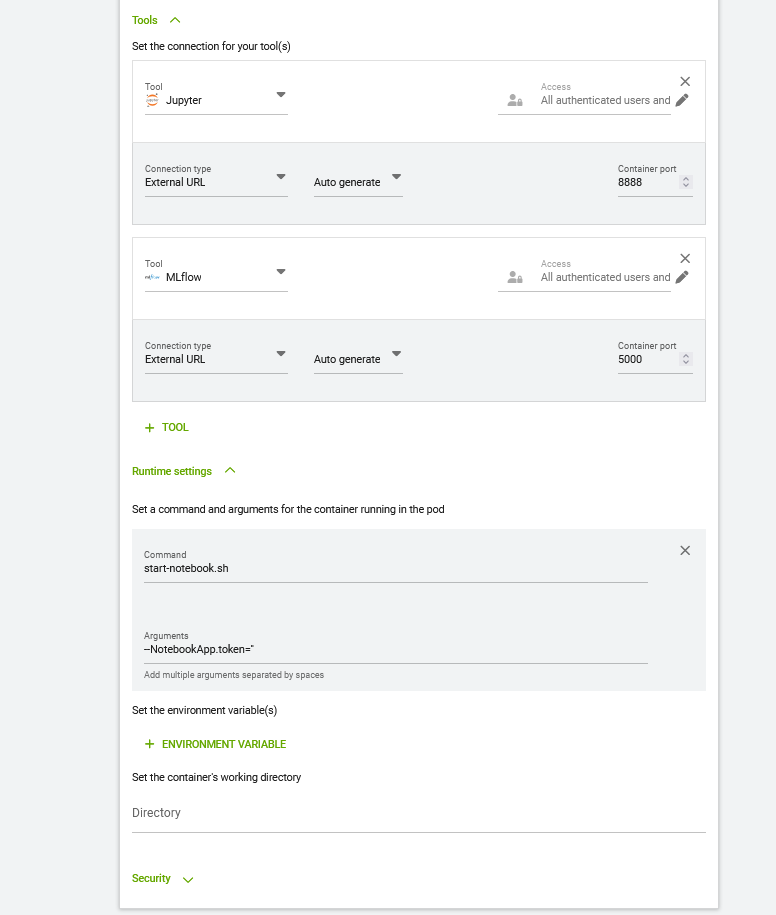 Configuring an MLflow tool connection for a Run:ai workspace