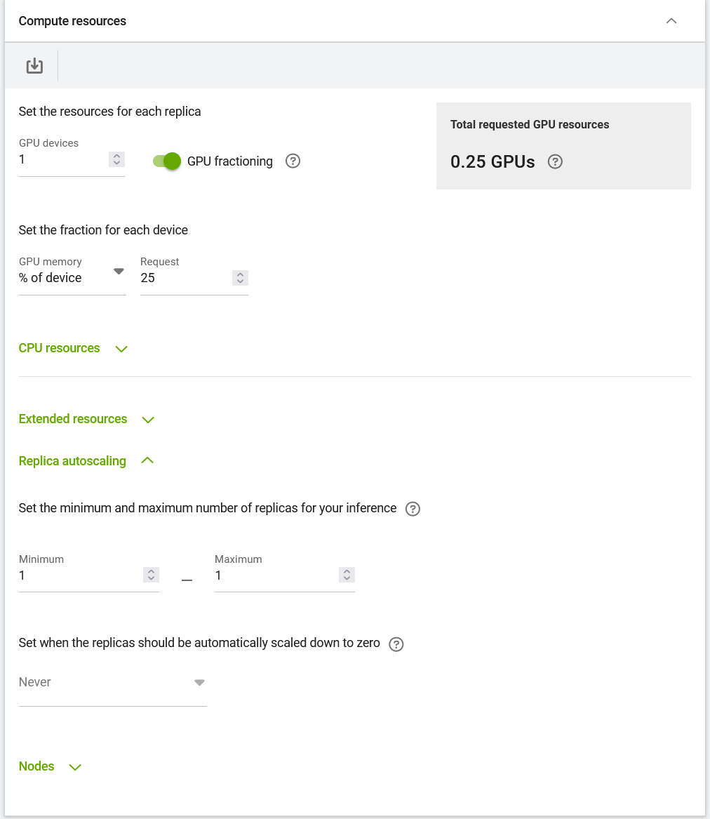 Compute resource configuration for the inference workload